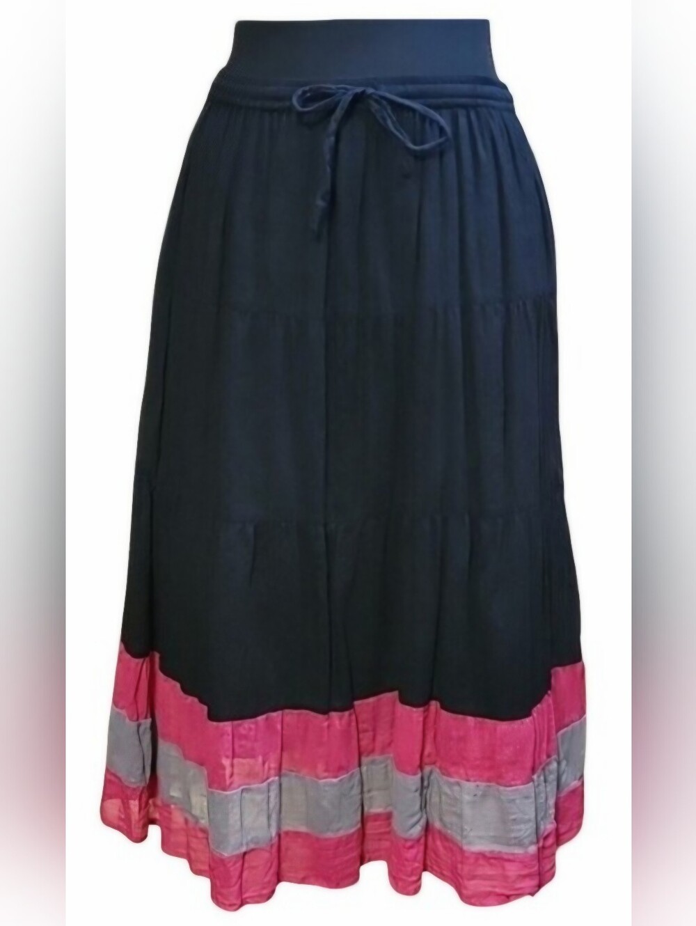 NWT VTG Y2K Bay Studio Tiered Cotton Midi Skirt Pink Striped Whimsigoth PM